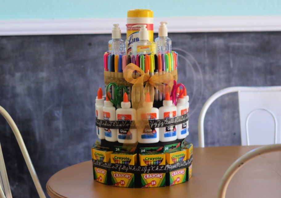 A School Supply Cake on a table