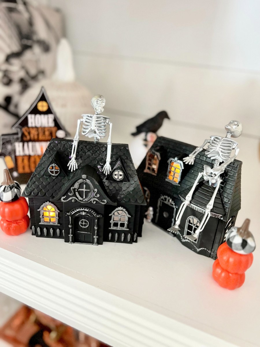 two painted doll houses Halloween dollar tree craft