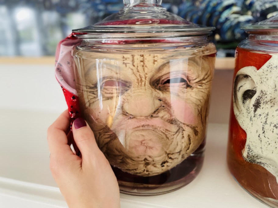 Creepy Mask in a Jar Halloween Decoration